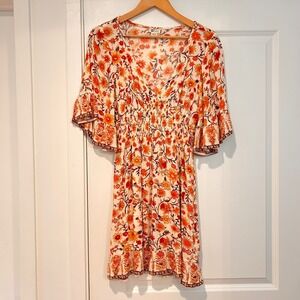 Billabong Floral Babydoll Bell Sleeve Mini Dress Womens Medium Resortwear Hippie
